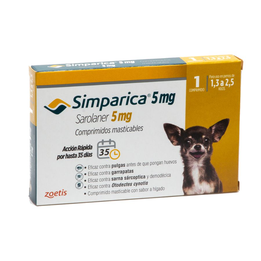 Simparica antiparasitario oral masticable para perros de 1.3 a 2.5 KG 1 comprimido, , large image number null